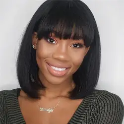 Straight Bob Human Hair Wigs with Bangs Short Brazilian Hair Bob Wigs for Woman No Lace Full Machine Made Human Hair Wigs Long