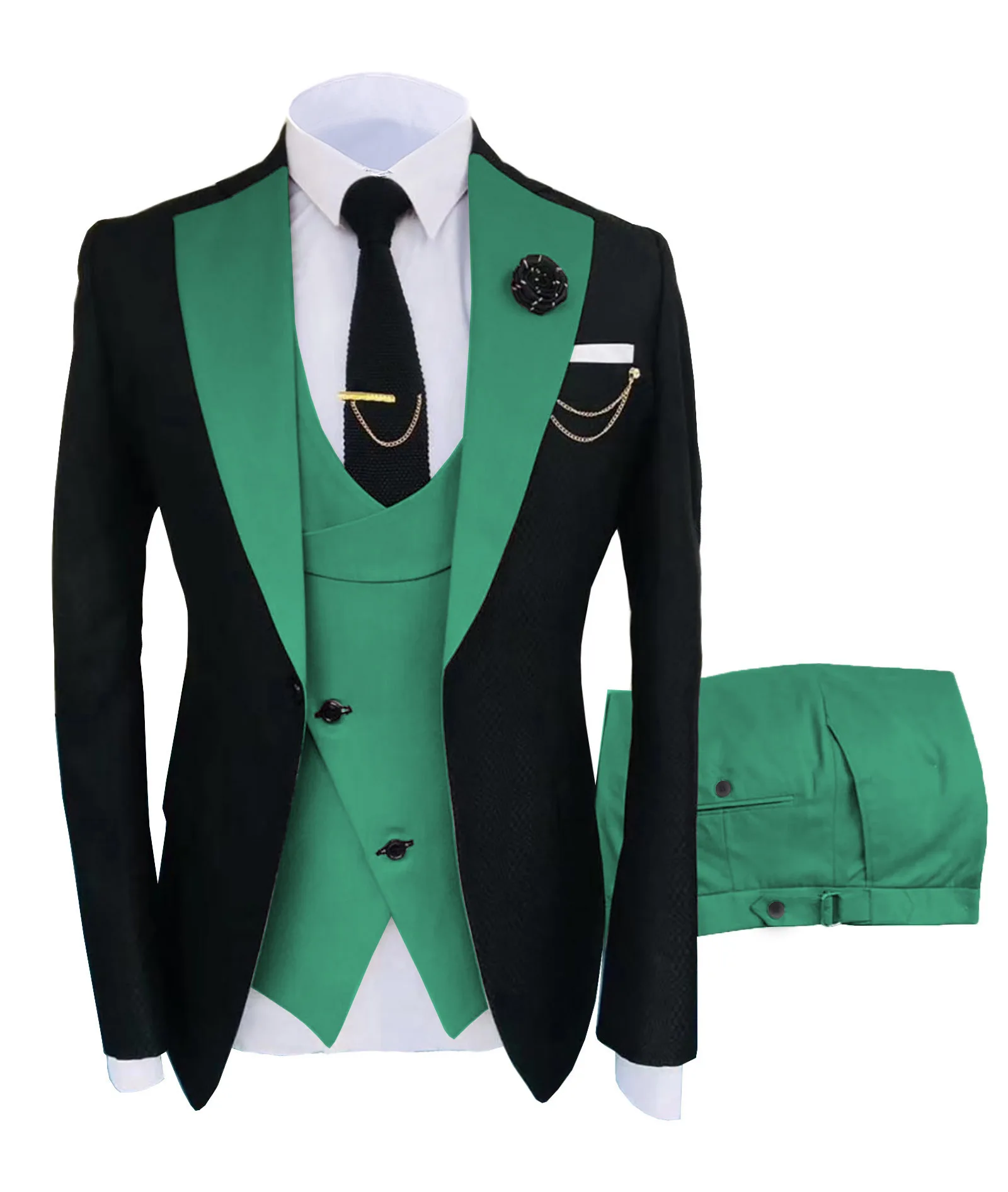 Groom Tuxedos Men Suits Peaked Lapel Wedding Prom Terno Masculino Slim Fit Blazer 3 Pcs (Jacket+Pants+Vest)