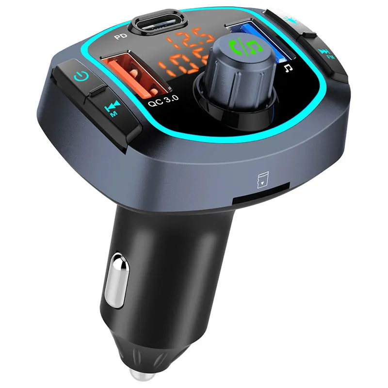 18W Dual USB Port PD3.0 QC3.0 Fast Car Charger Fm Transmitter BT Hands-free Car Charger Kit Mp3 Player For Mobile Phone