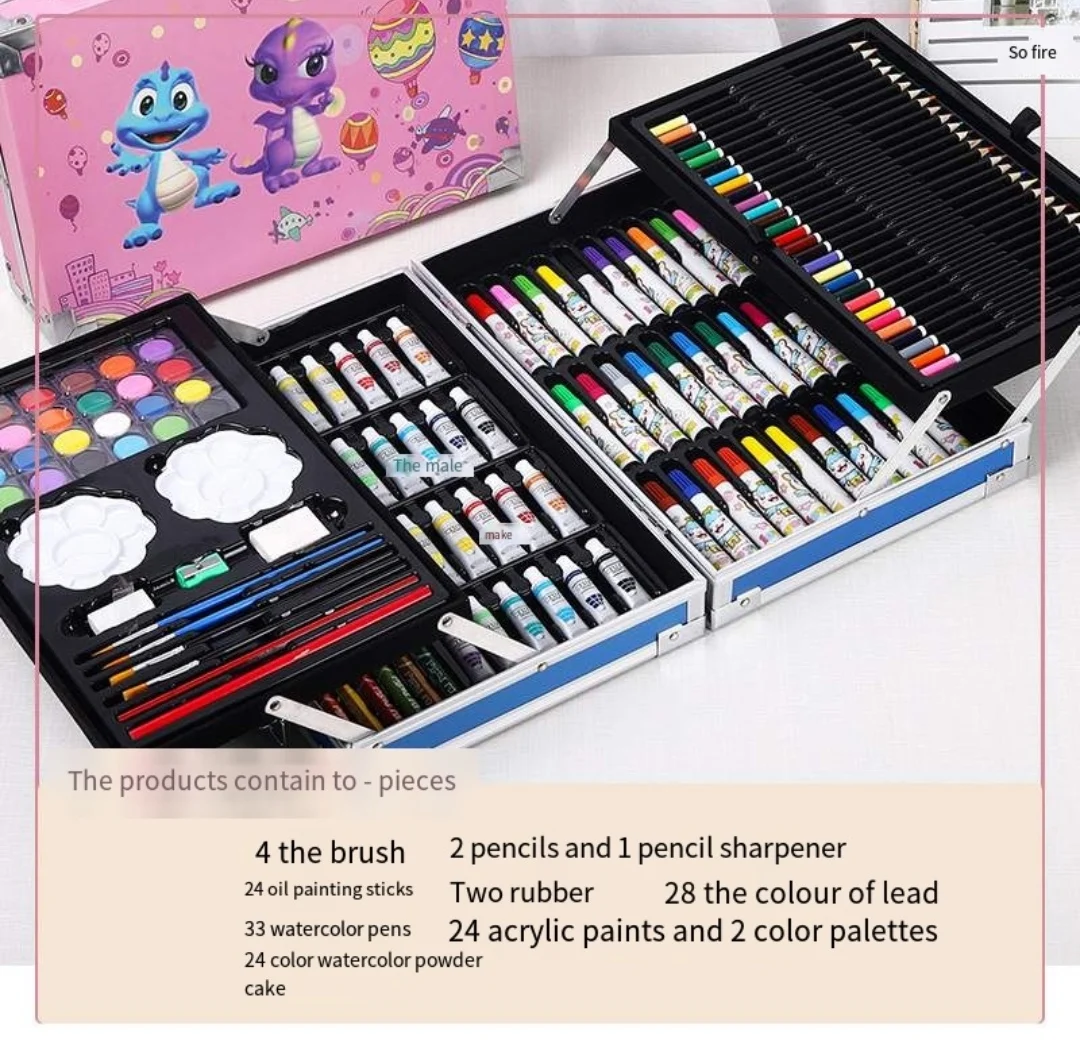 145 piece Deluxe Drawing Case Professional Customized Kit Stationery Aluminum Box Pen For Kids Drawing Painting Art Set