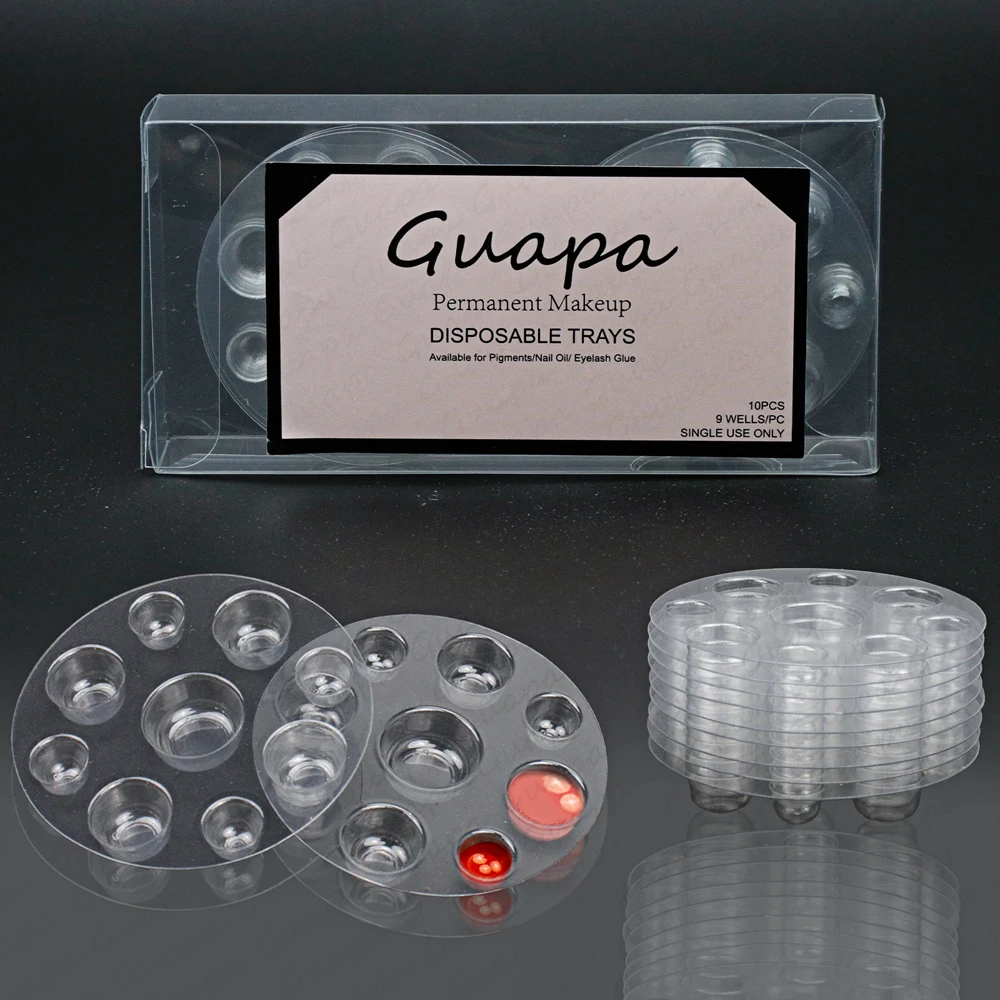 New Guapa Disposable Plastic Tattoo Pigment Tray with 9 Round Wells Tattoo Ink Cups for Microblading Paste Pigments Ink Holder