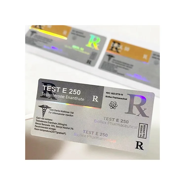 Custom print professional labs hologram Test E Cypionate steroid 10ml vial label pill bottles and labels for vials