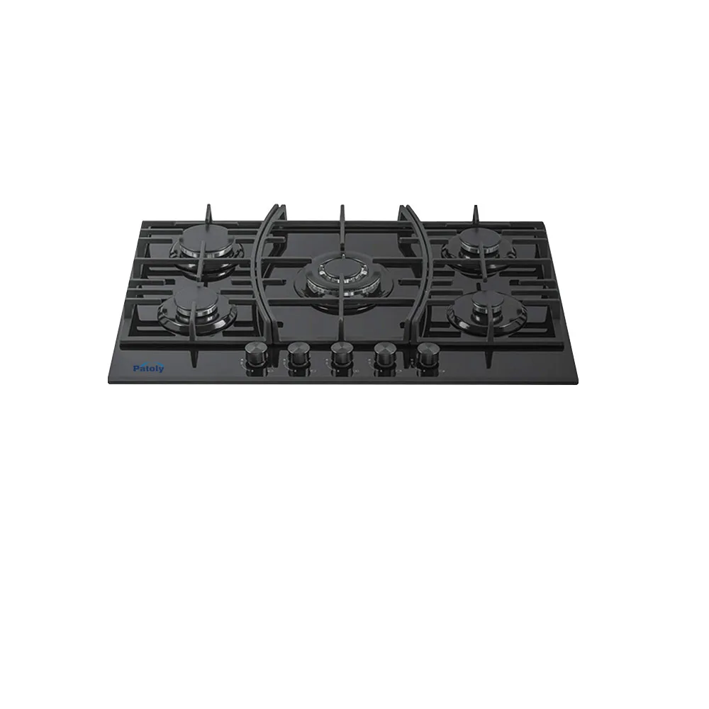 Household 5 burners tempering glass built-in gas hob natural gas kitchen stove cast Iron liquefied petroleum lpg cooktop
