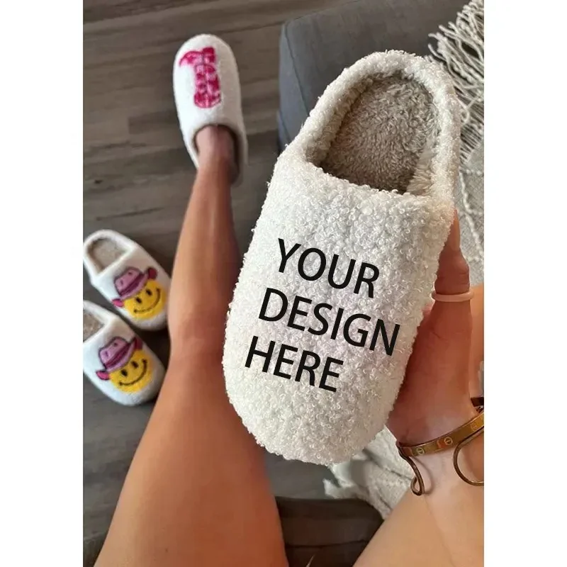 Custom Winter Cheap Available Plush Christmas Slippers Fluffy Santa Gingerbread Slippers for Men and Women