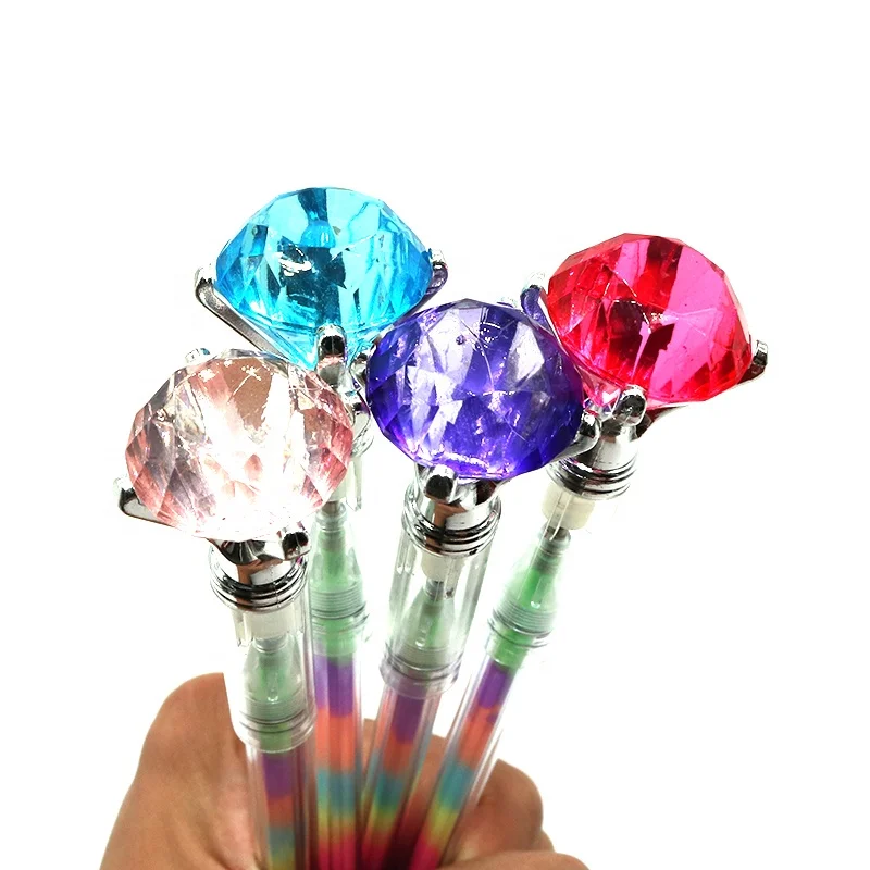 Wholesale creative stationery fancy big diamond plastic multicolor gel pen for school kids