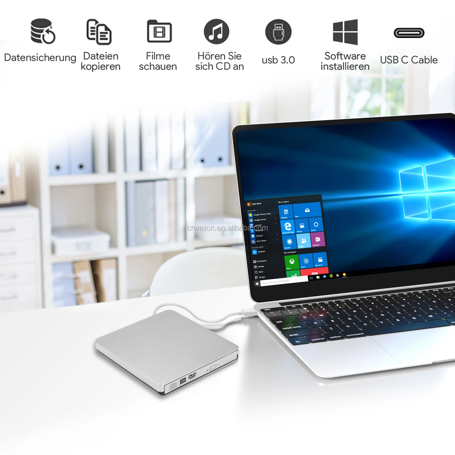 External CD Drive USB 3.0 Portable CD/Dvd +/-Rw Slim Rom Rewriter Burner For Laptop Desktop PC