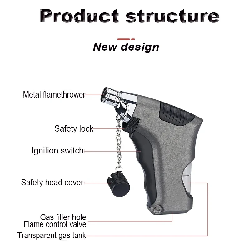 Factory Cheap Small Spray Gun Safety Lock High Fire Jet Flame Metal Lighter Kitchen Outdoor Tools Windproof Torch Butane Lighter