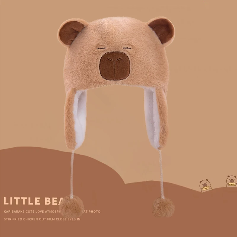 Funny plush capybara hat stuffed warmer capybara cap baby hat wholesale plush toy