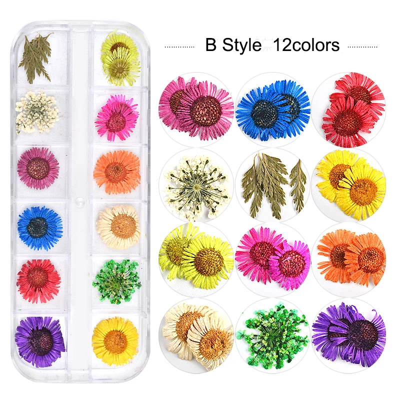 
Wholesale 12 designs 3D natural dried flowers nail art decoration Gypsophila preserved UV gel DIY manicure designs 