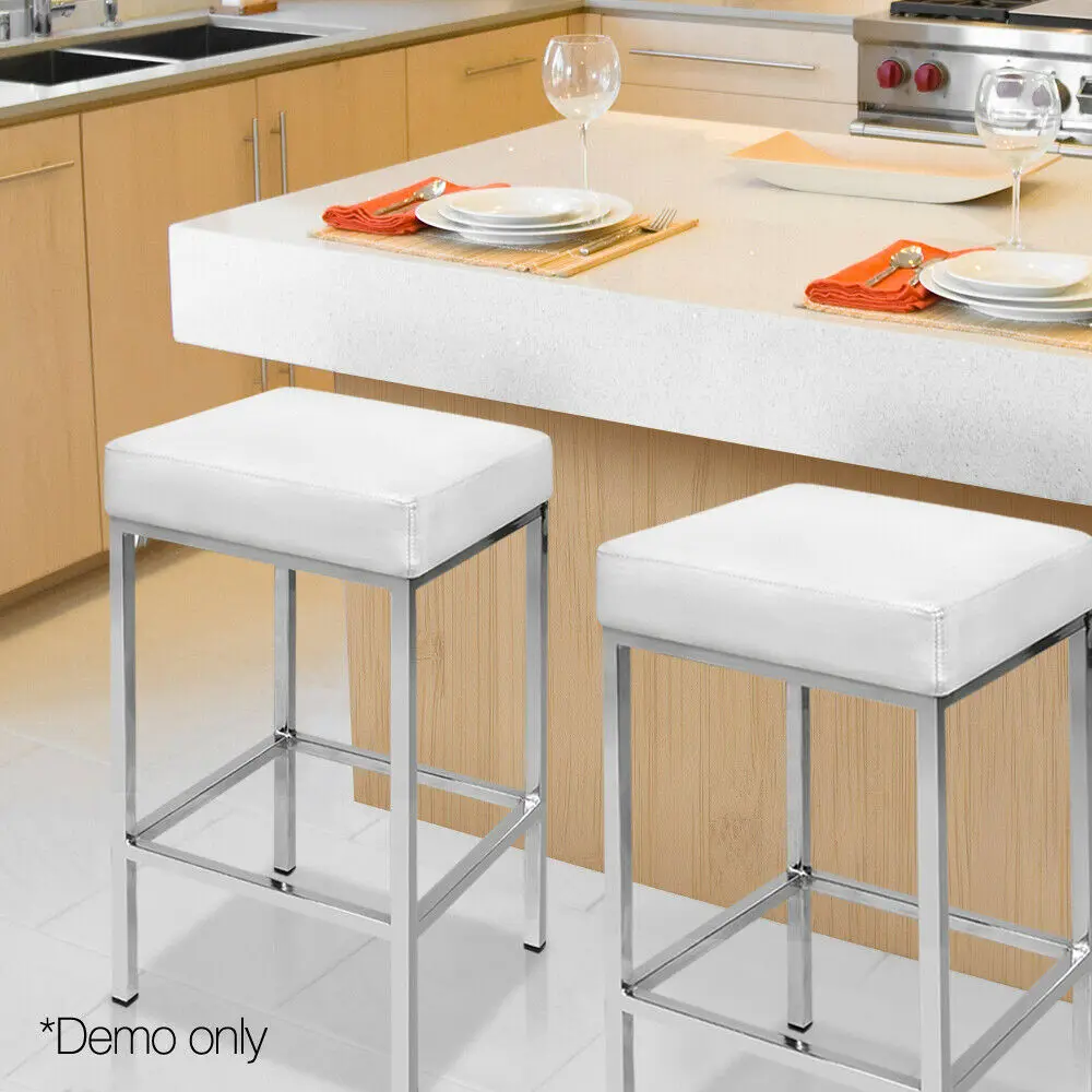 White Upholstered Cover Bar Stool Chair Chromed Base Barstool Lem piston Stool for Sale
