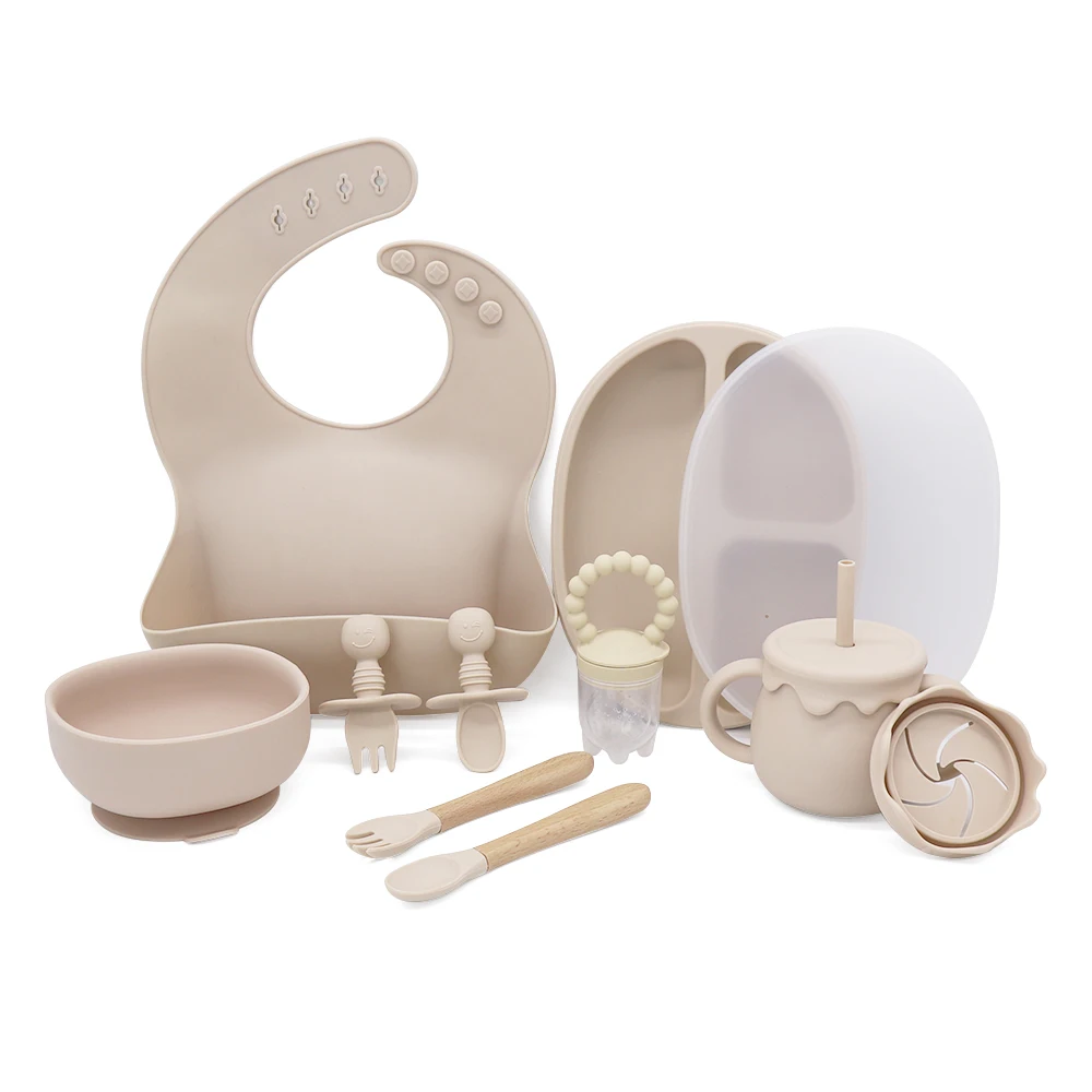 OEM Factory BPA Free Toddler Baby Training Cup Suction Plates Bowls Kids Dining Tableware Led Weaning Silicone Baby Feeding Set