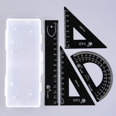 YS6209 metal ruler A# white B# black metal student metal ruler straight ruler triangle protractor four sets
