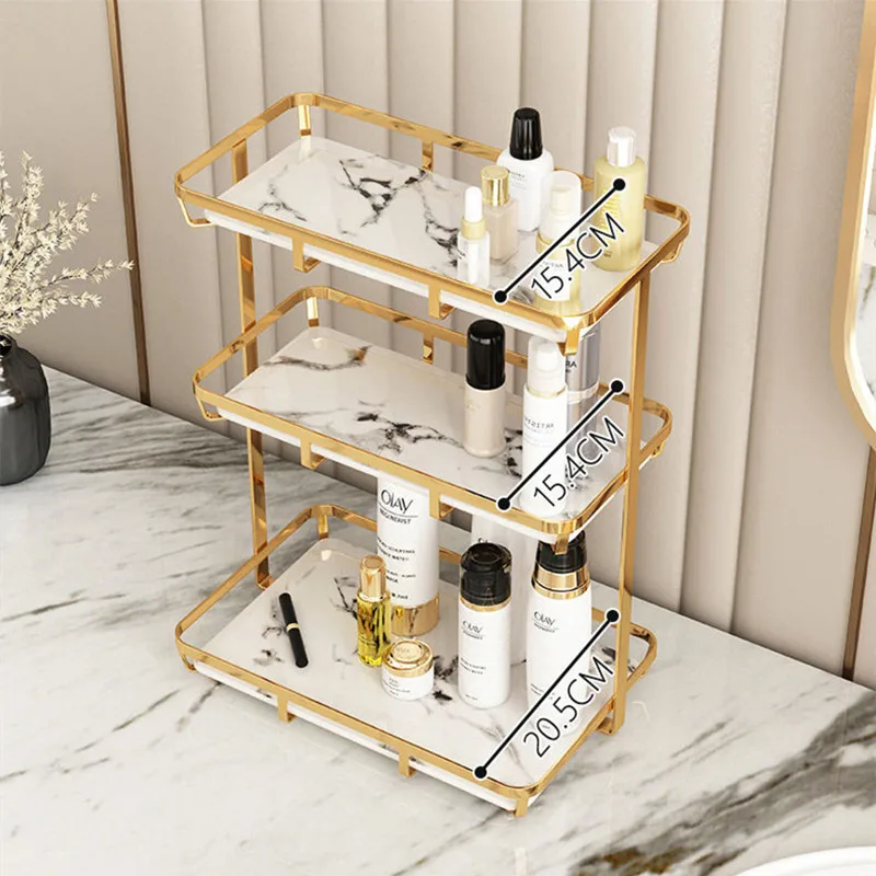 Gold Luxury Stainless Steel Bathroom Storage Rack Cosmetic Storage Toiletry Table Storage Shelves