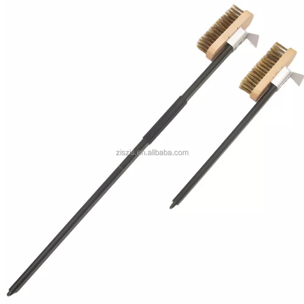 Premium Copper Wire Pizza Oven Brush For Pizza Oven Cleaning With Stainless Steel Scraper Blades And Aluminum Handle