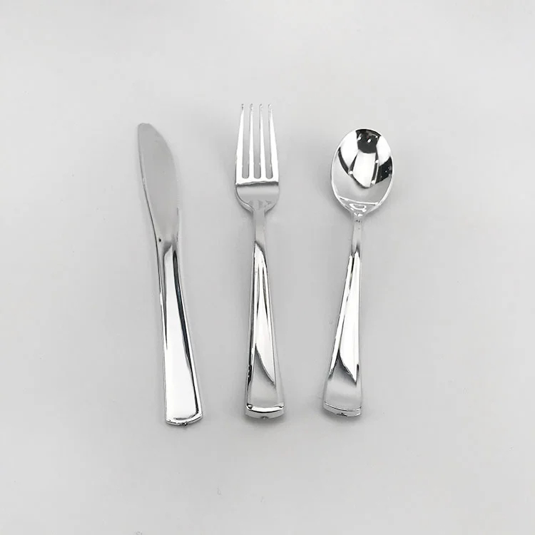 High Quality Dinnerware Sets Sliver Wholesale Plastic Silverware Classic Double Rim Wedding Party  Plastic Tableware Plates Sets