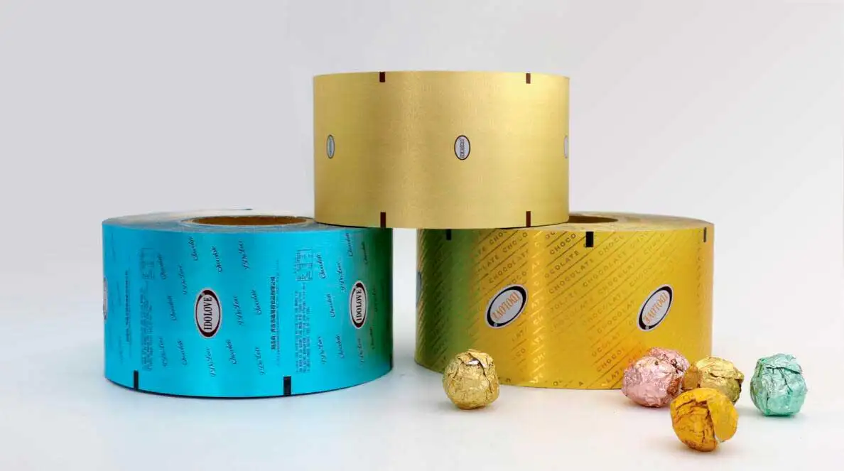 Backed Chocolate Wrapping Paper Food Sheet Soft Printed Chocolate Candy Wrapper Golden Foil Sheets with Paper Aluminum Foil