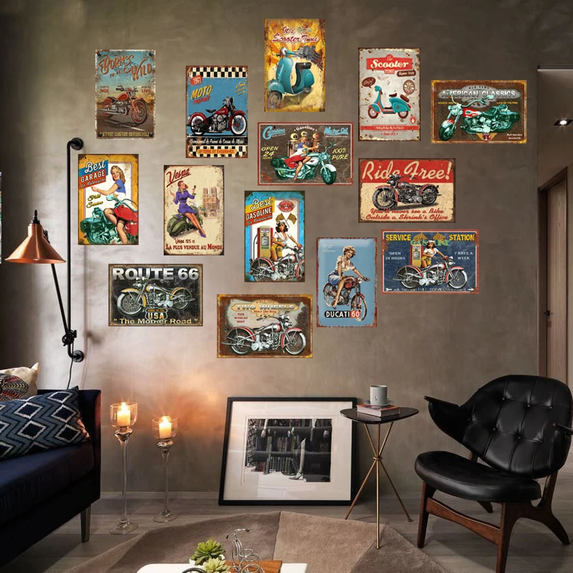 Pub Bar Home Decorative Metal Plates 20X30CM Customized Metal Plaque Motor Poster Wall Sticker Motorcycle sign Vintage Tin Signs