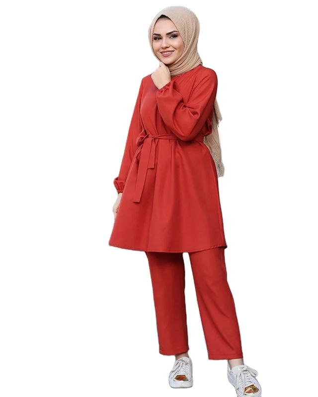 Best selling Arab long sleeve solid color  fashion muslim  two-piece suit women clothing