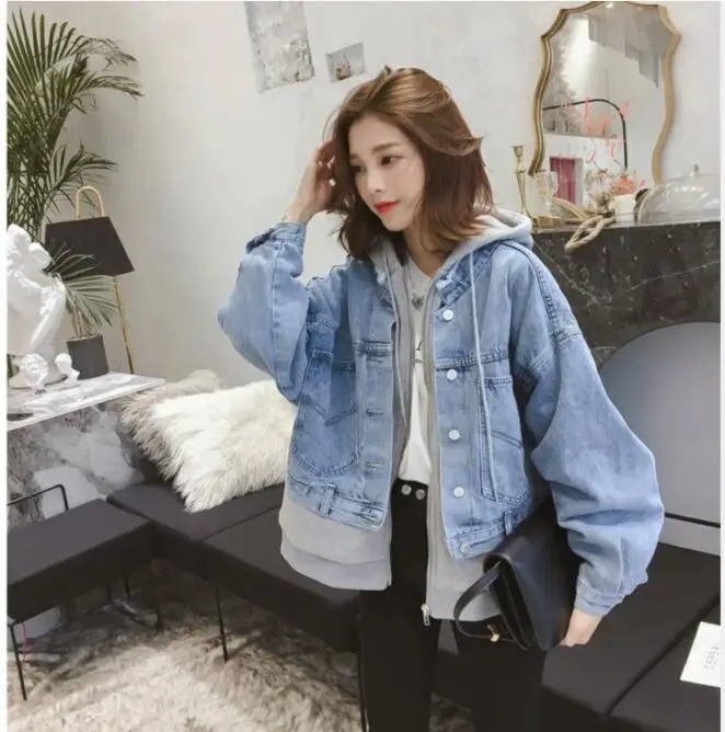 Directly Manufactured Custom Logo Autumn Winter Stylish Casual Modern Jacket Loose Women Denim Hooded Jacket
