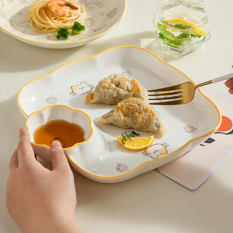 Net Red Creative Ceramic Tableware Cute Lemon Cat Design under Glazed Household Dishes Wholesale for Food Use
