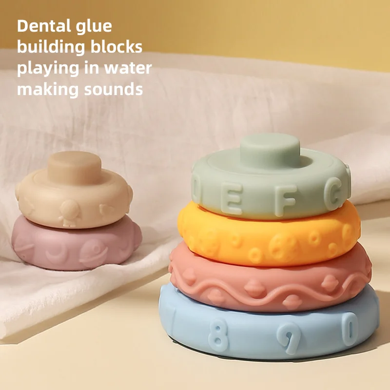 Soft Rubber Squeeze Cube Teether Toy Baby Teething Bite Play Stacking 3d Embossed Number Building Blocks