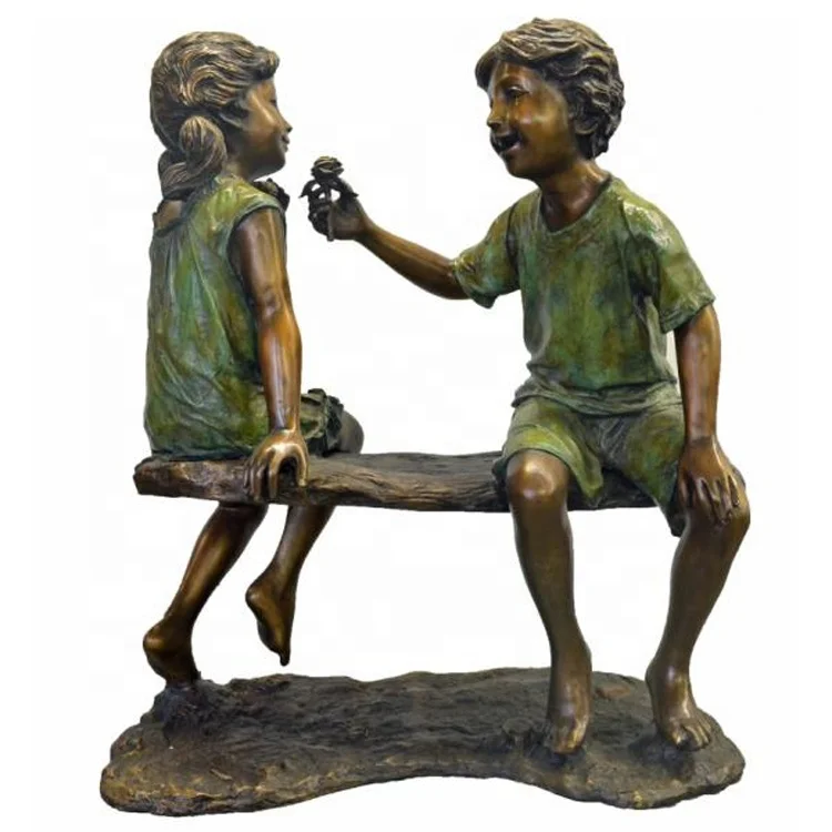 Decorative bronze children reading book school statue