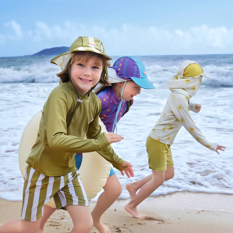 KOCOTREE New Cute Children Two Pieces Swimsuit UV Protection Long Sleeved Split Kids Swimwear for Beach Pool Summer