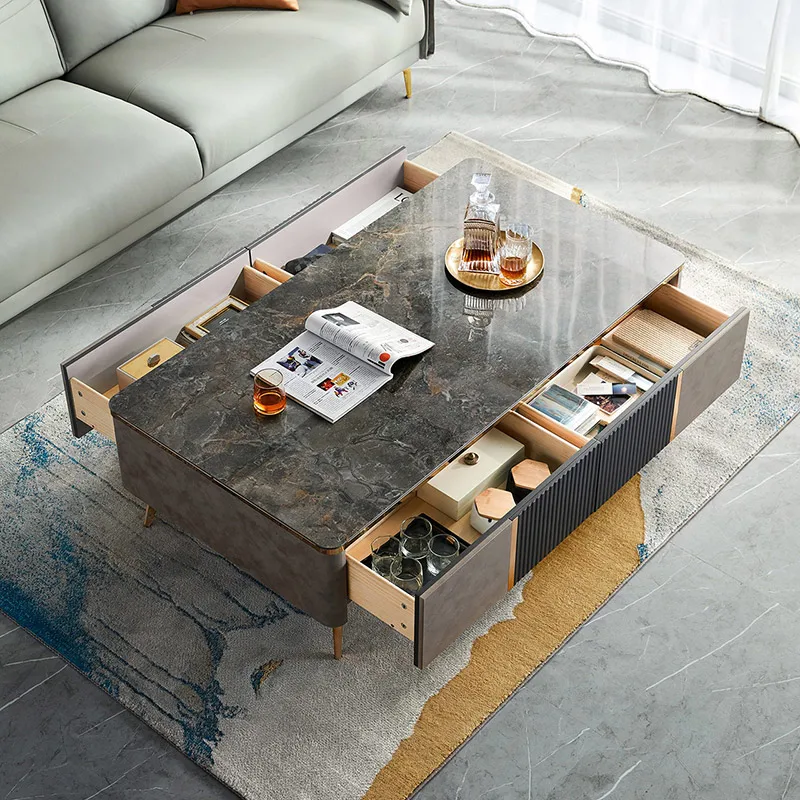 Linsy Living Room Luxury Nordic Marble Top Tv Stand Gold Metal Legs Furniture Set of Marble Coffee Table and Tv Stand LS361L1