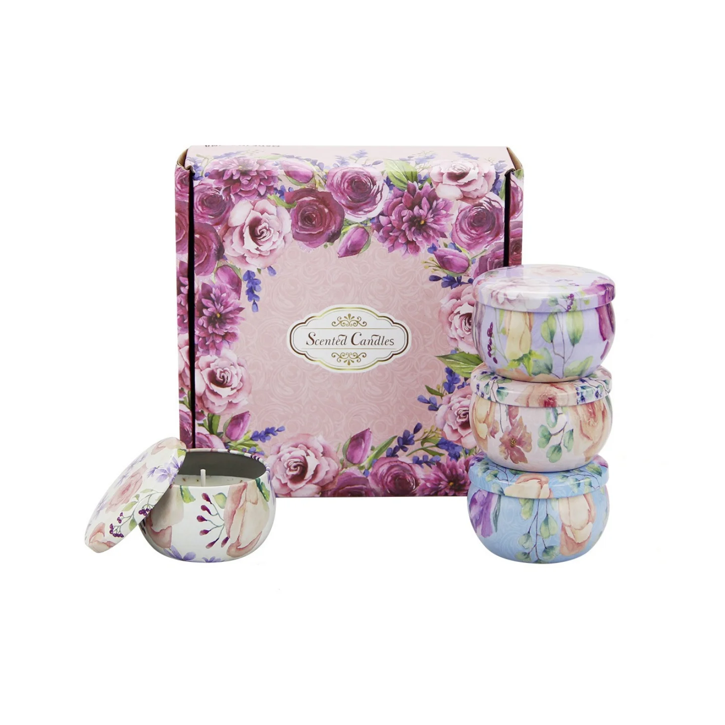 Customized Logo Packaging 4 Pcs Round Can Tin Scented Soy Wax Candle With  Gift Box For Home Decor