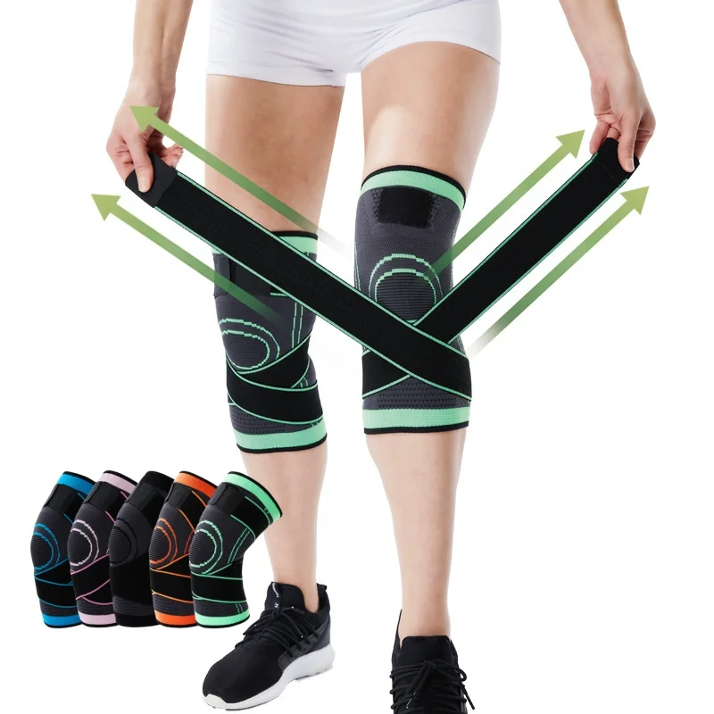Wholesale Customized Logo Sport gym basketball outdoors fitness Compression Nylon Knee Brace Protector with Strap green