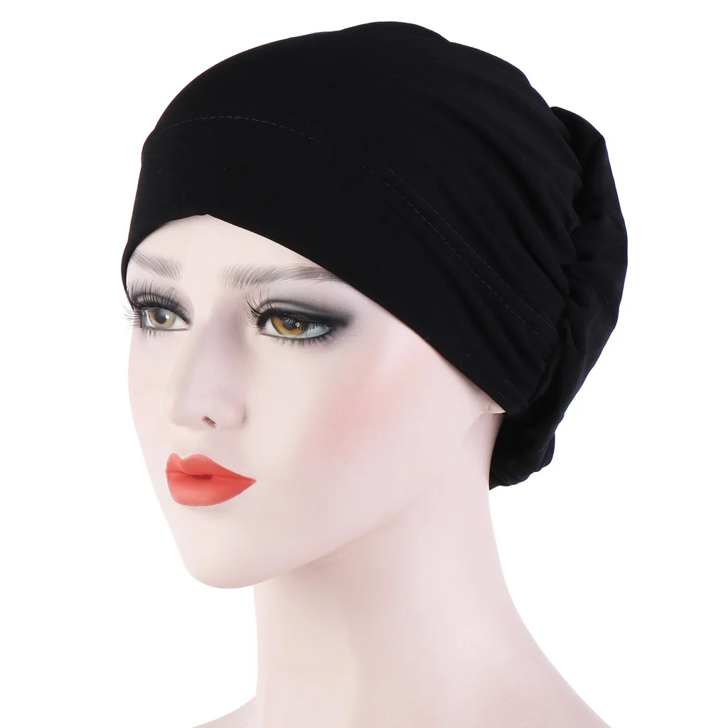 New Fashion Solid Color Bonnets With Head Wrap Women Turban Muslim Hat Bonnets