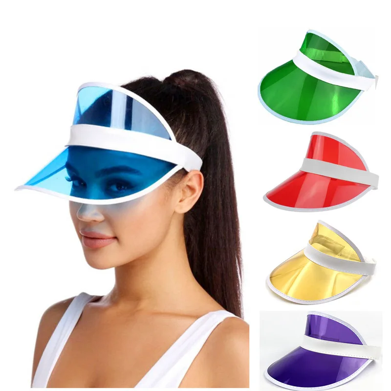 Wholesale custom logo sun visor hat outdoor travel UV protection transparent PVC Plastic anti-mite elastic cap