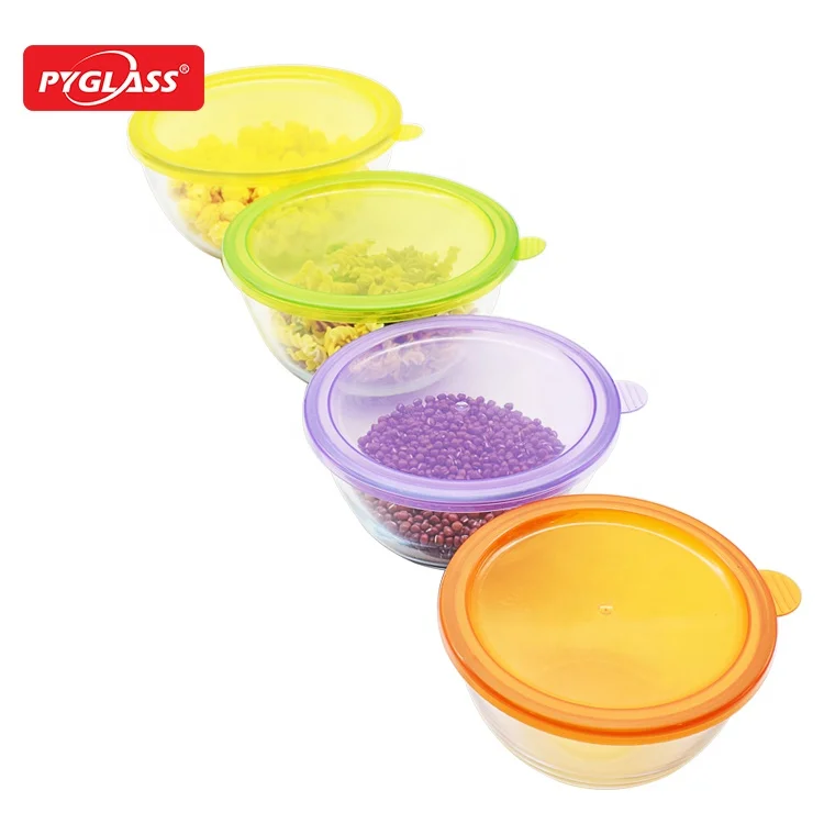 4 piece high borosilicate Kitchen & Tabletop dinnerware glass salad bowl set with PP lid
