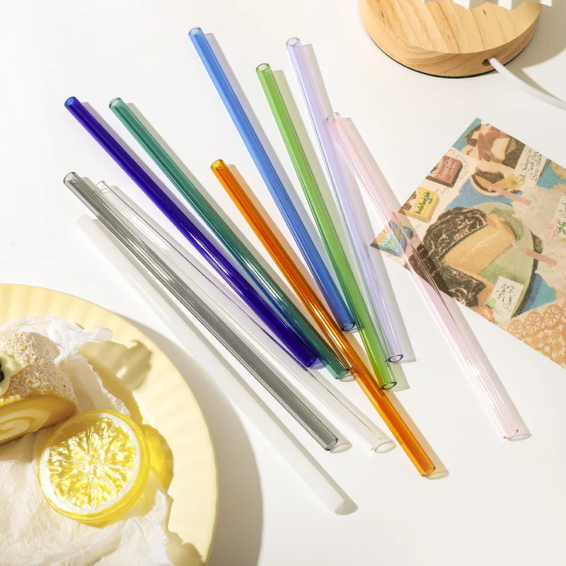 Custom Colorful glass straw gift set juice milk drink milk tea colored glass straight bent straw