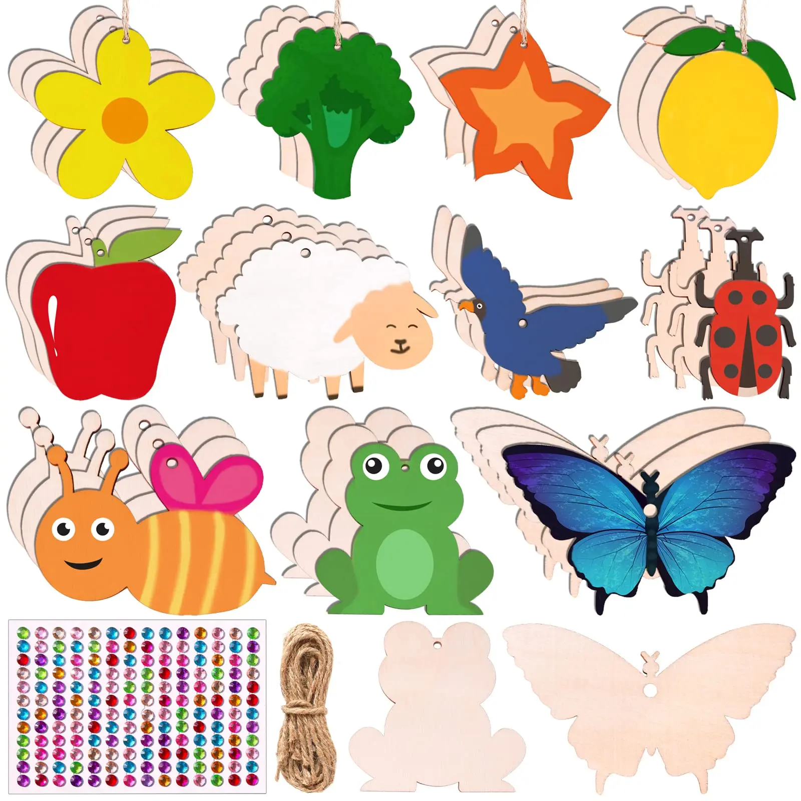 Spring Butterfly fog Flower Sheep Wooden Slices Wood Cutouts Blank Unfinished Craft Kit