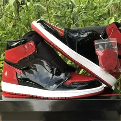 2022 Fashion Brand 1 High OG Bred Patent Basketball Shoes RED BLACK 1s Patent-leather sport Outdoor Top Quality Running Sneakers