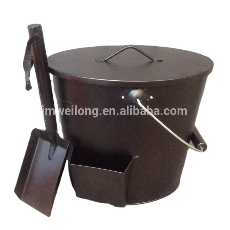 Популярное металлическое черное ведро для угля с лопаткой, металлическое ведро для угля