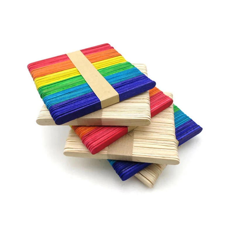 114mm Wooden Biodegradable DIY Coloured Ice Cream Sticks for Fun