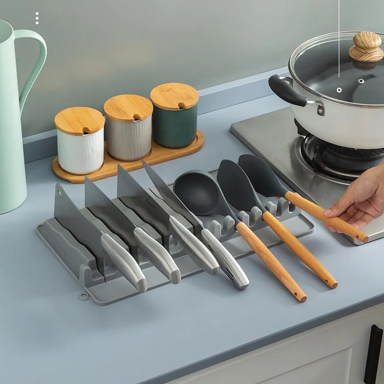 Silicone Knives Organizer Mat Utensil Rest for Stove Top 2in1 Kitchen Cooking Tools Soup Spoon Holder Pad