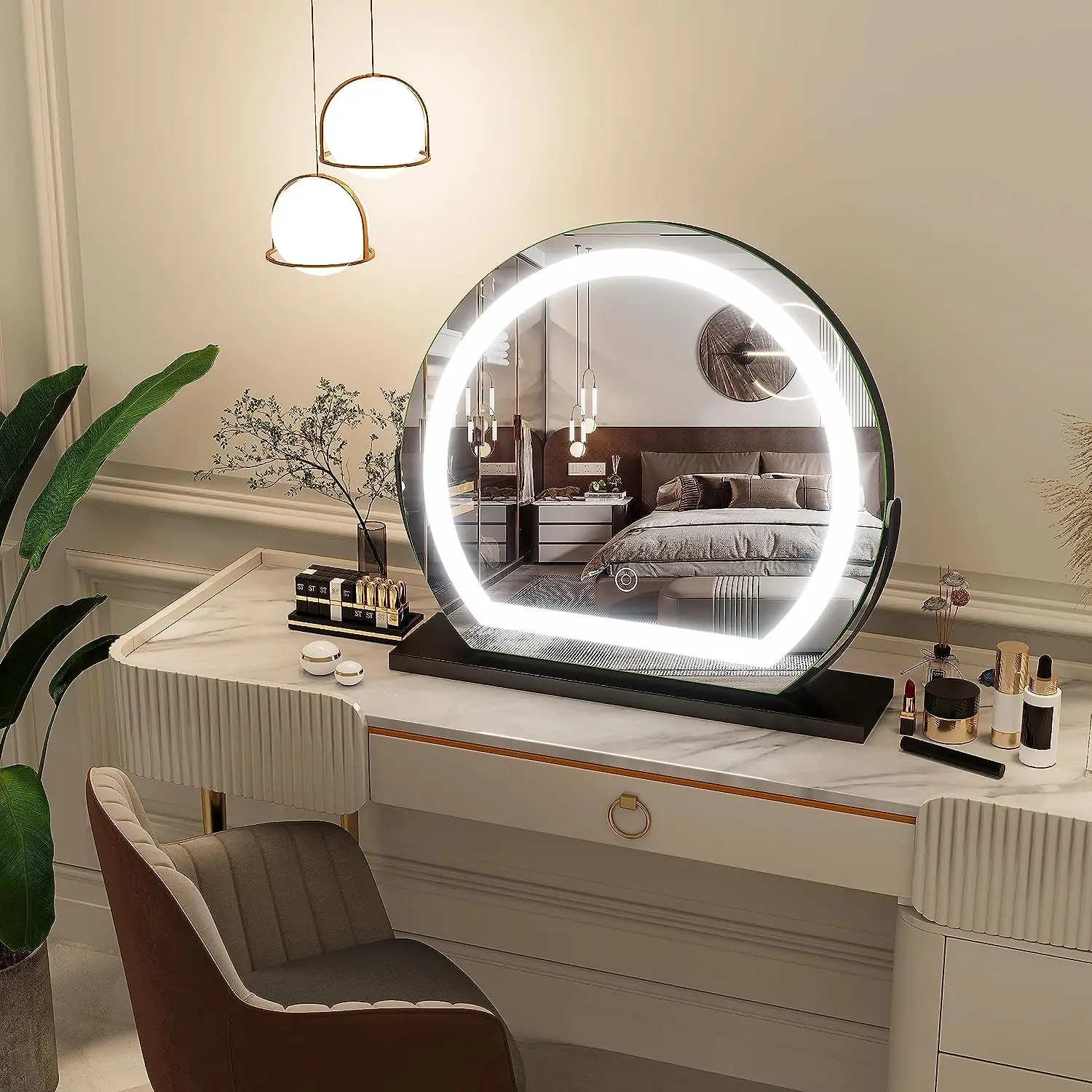 Hot sale Led Lights Vanity With Round Makeup Mirrors Light Hollywood Salon Glass Half Dresser Mirrored Lamp Up Mirror