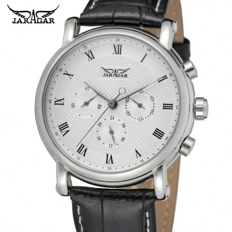 JARAGAR 6908 luxury Chinese men mechanical watch original Leather band water proof Chronograph character business wristwatch