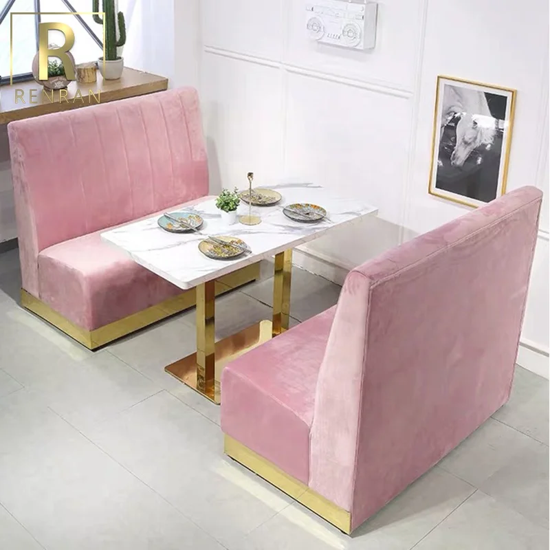 foshan furniture velvet pink restaurant booths luxury restaurant furniture table and chairs set