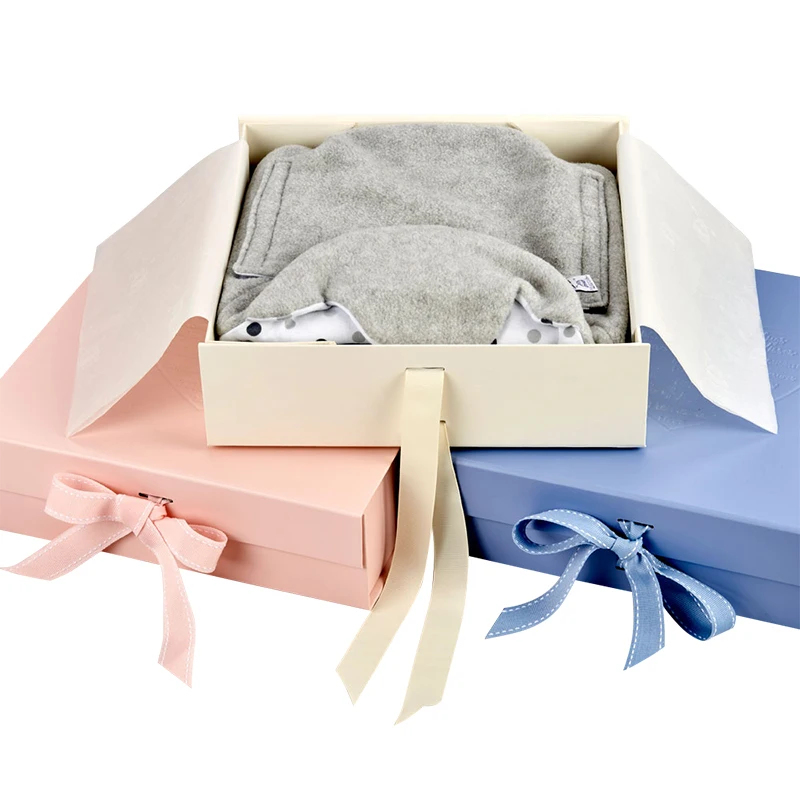 Custom Printing Logo Gold Elegent Ribbon Luxury Magnet Foldable Cardboard Baby Clothes Packaging Paper Gift Boxes