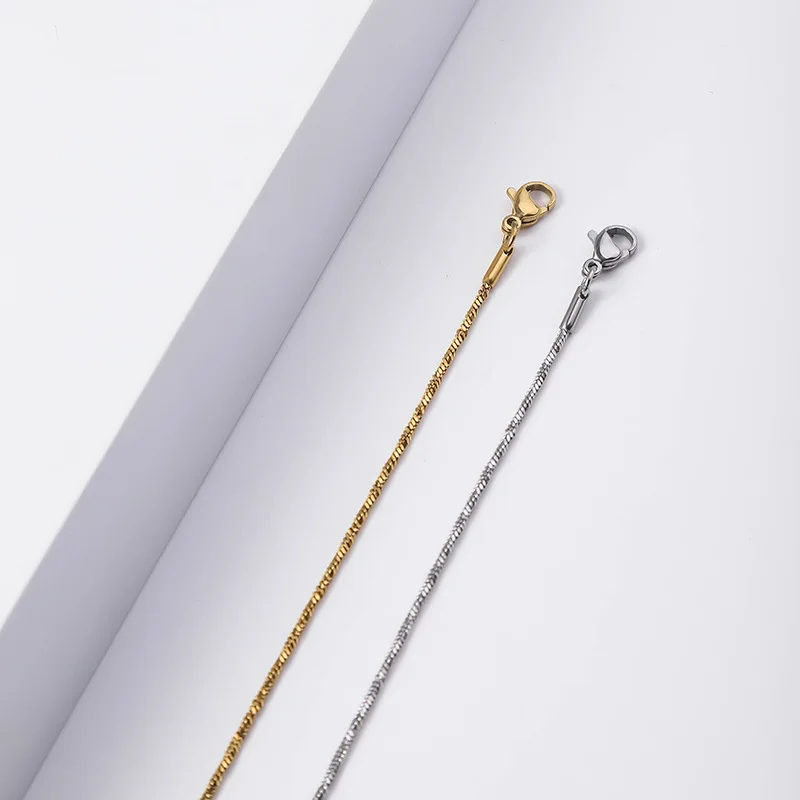 14K Gold Plated Female Necklace Flat Stainless Steel  Clavicle Minimalist Style Spiral Chain