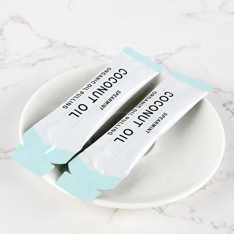 CE Certificate Factory Private Label Refresh Bad Breath Portable Natural Coconut Oil Pulling Single Sachet Whitening Mouthwash