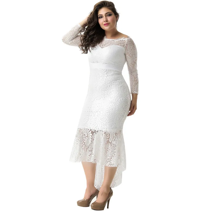2021 Fashion Plus Size 4XL Elegant Lace Mesh Secret Garden Embroidery Maxi Evening Bridesmaid Wedding Dress