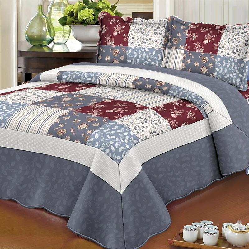 Manufacturer Home Patchwork Bedspread Queen Size Two Pillowcase Quilt Set Bedding Luxury