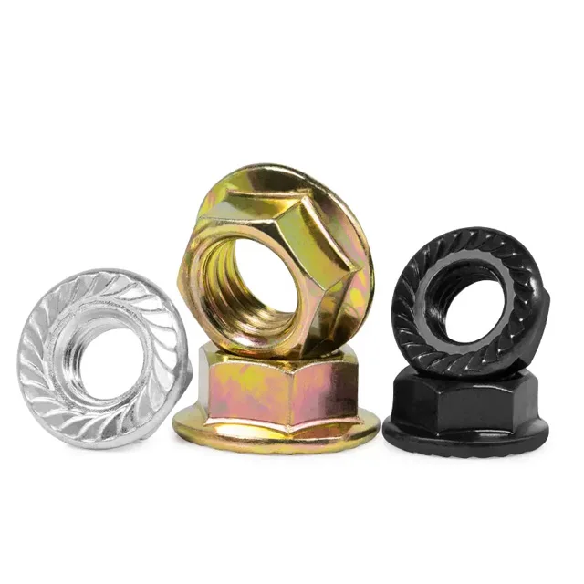Free Sample Din 6923 M4 M5 M6 M8 M10 M12 M16 Galvanized Carbon Steel Round Self Locking Hex Flange Nut With Serrated or Smooth