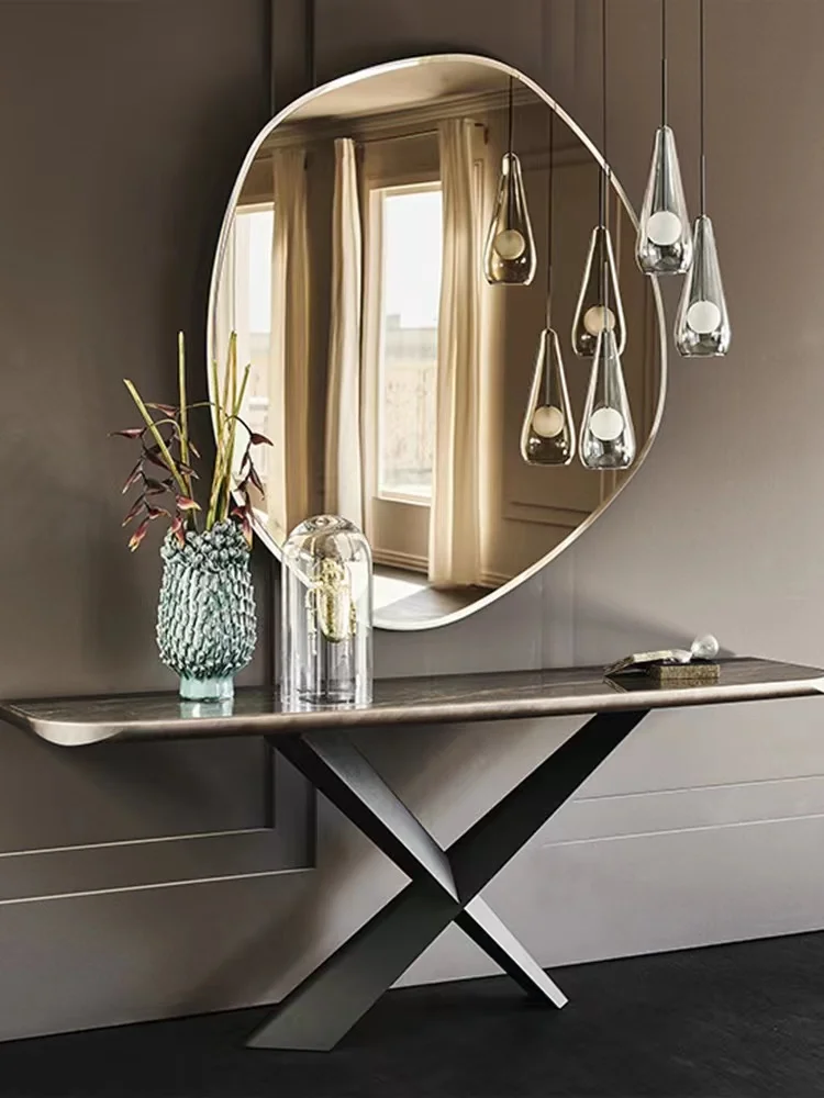 Italian-style light luxury rock plate porch table entry wall stainless steel simple modern living room porch table