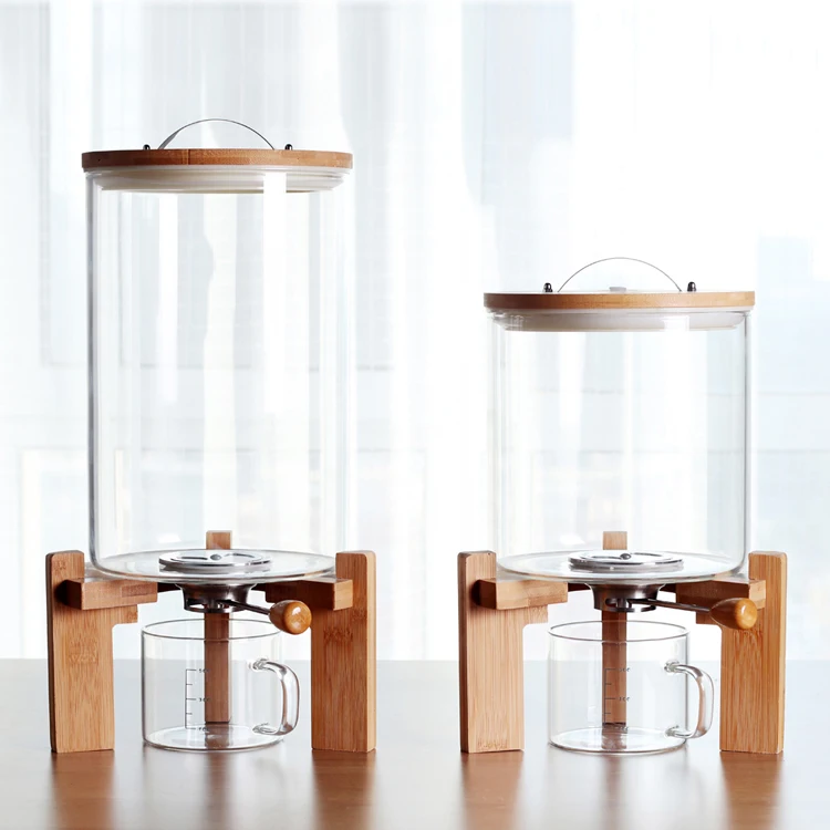 Good quality wholesale large glass jar rice dispenser with bamboo base and lid